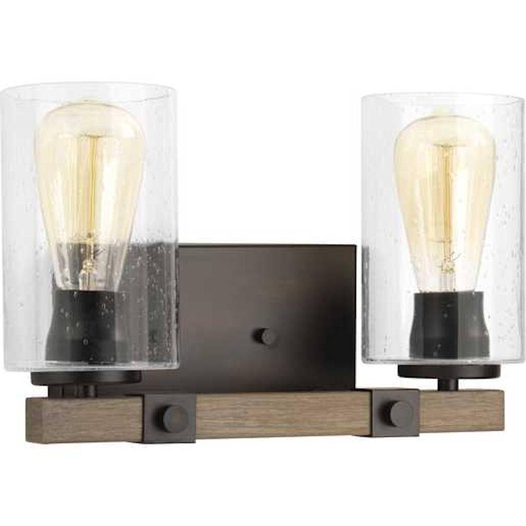 2 Light 120 volt Antique Bronze Vanity Clear Seeded Glass Light Fixture 1