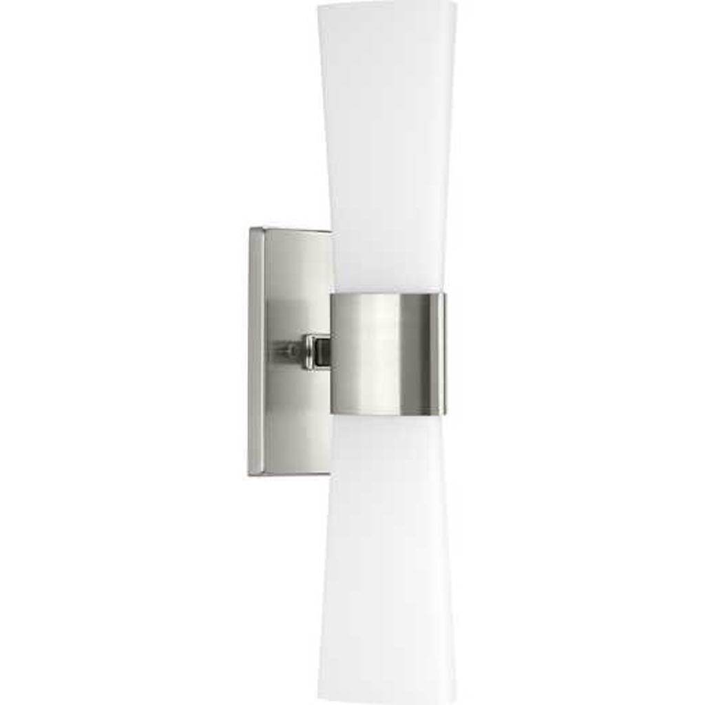 2 Light 120 volt Brushed Nickel Vanity Etched Opal Glass Light Fixture 1