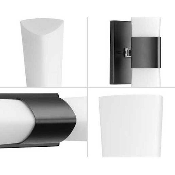 2 Light 120 volt Matte Black Vanity Etched Opal Glass Light Fixture 2