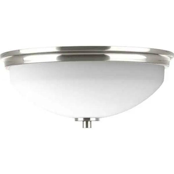 2 Light 120 volt Brushed Nickel Etched White Glass Bowl Ceiling Light Fixture 2