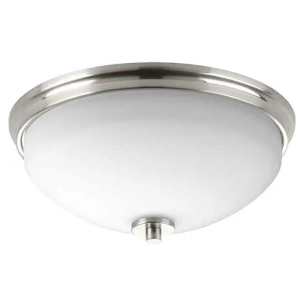 2 Light 120 volt Brushed Nickel Etched White Glass Bowl Ceiling Light Fixture 1