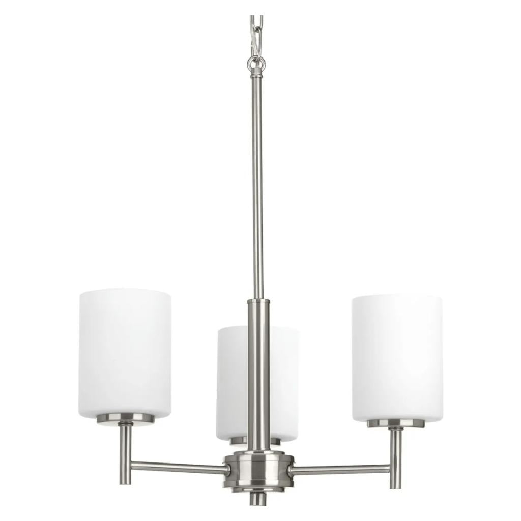 3 Light Brushed Nickel Etched Glass Shade Chandelier Light Fixture 1