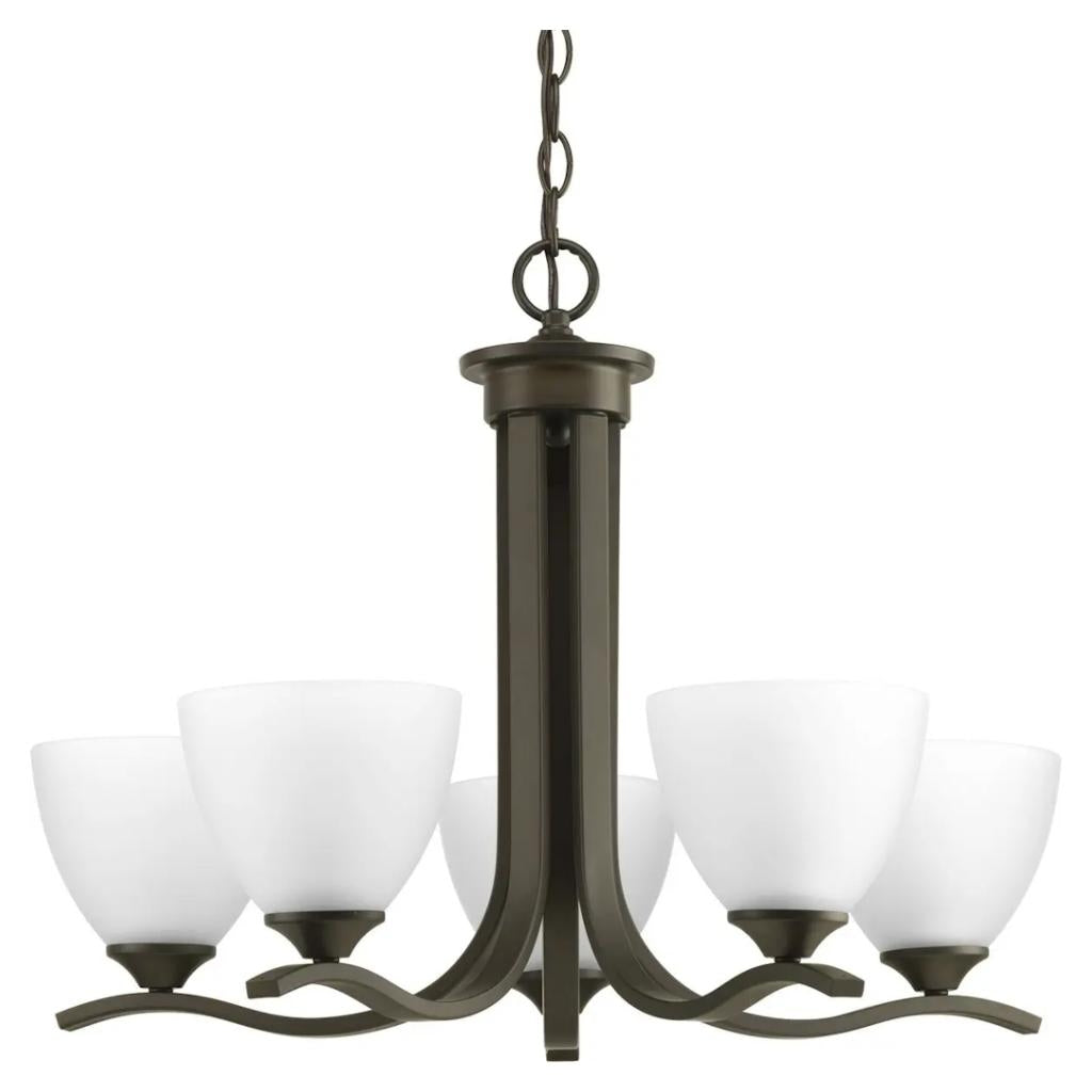 5 Light Antique Bronze Etched Glass Shade Chandelier Light Fixture 1