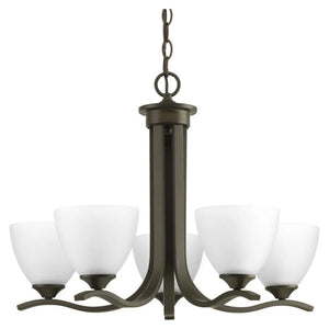 5 Light Antique Bronze Etched Glass Shade Chandelier Light Fixture 1