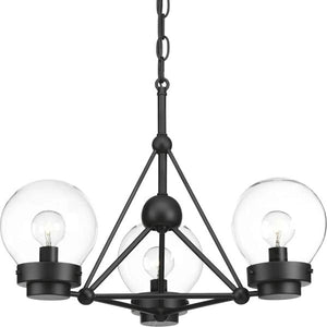 3 Light Matte Black Clear Glass Globe Ceiling Light Fixture 2