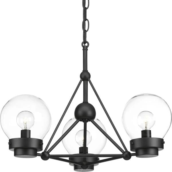 3 Light Matte Black Clear Glass Globe Ceiling Light Fixture 2