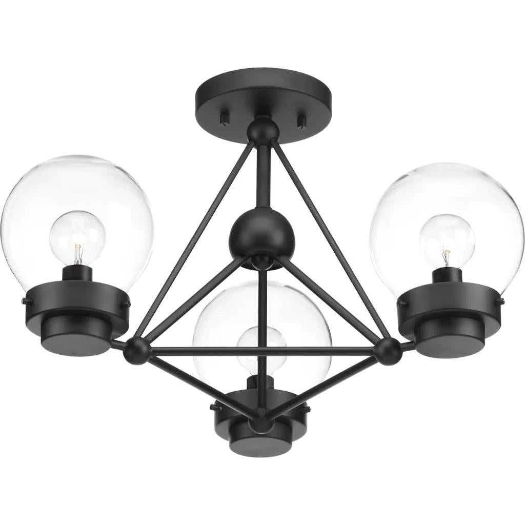 3 Light Matte Black Clear Glass Globe Ceiling Light Fixture 1