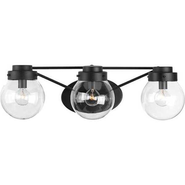 3 Light 120 volt Matte Black Vanity Clear Glass Light Fixture 3