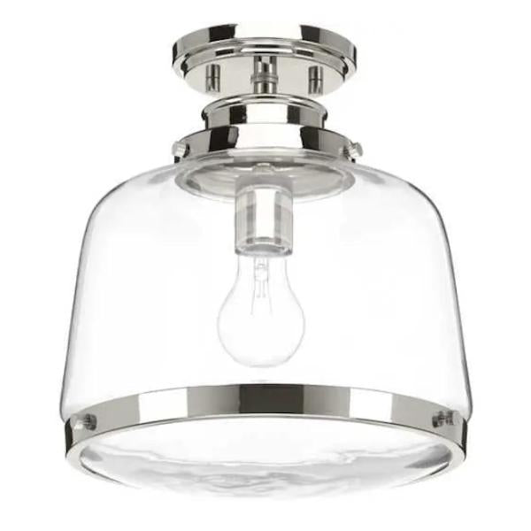 1 Light 120 volt Polished Nickel Round Clear Glass Ceiling Light Fixture 1