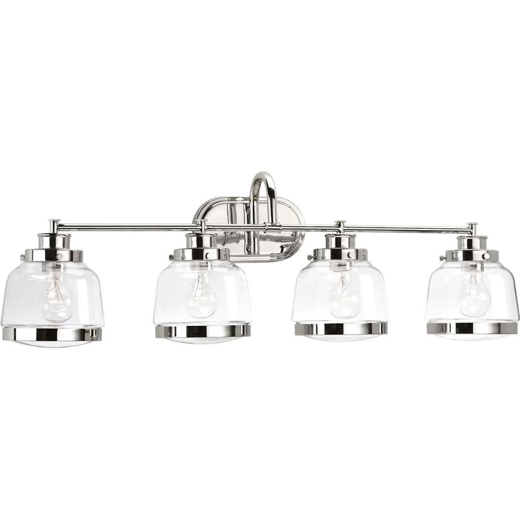4 Light 120 volt Polished Nickel Vanity Clear Glass Light Fixture 1