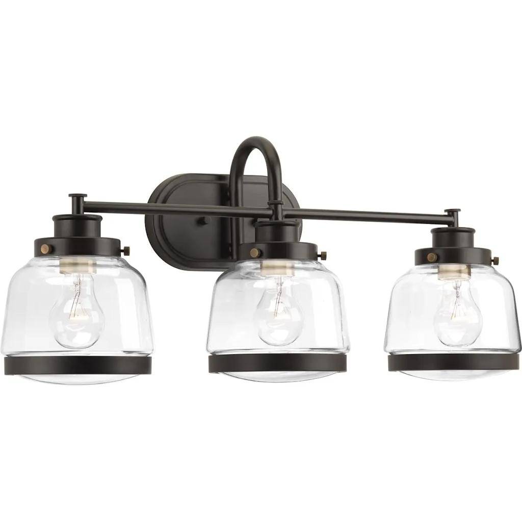 3 Light 120 volt Antique Bronze Vanity Clear Glass Light Fixture 1