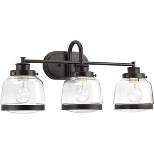 3 Light 120 volt Antique Bronze Vanity Clear Glass Light Fixture 1