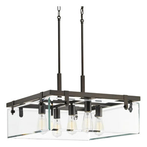 5 Light Antique Bronze Clear Beveled Panel Glass Pendant Light Fixture 1