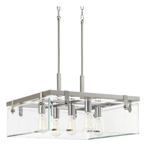 5 Light Brushed Nickel Clear Beveled Panel Glass Pendant Light Fixture 1