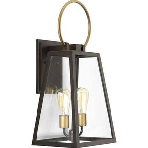 2 Light Antique Bronze with Clear Glass Medium Barnett Wall Light Fixture 1