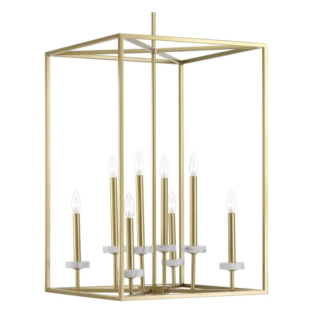 8 Light Vintage Gold White Marble Accents Pendant Light Fixture 1