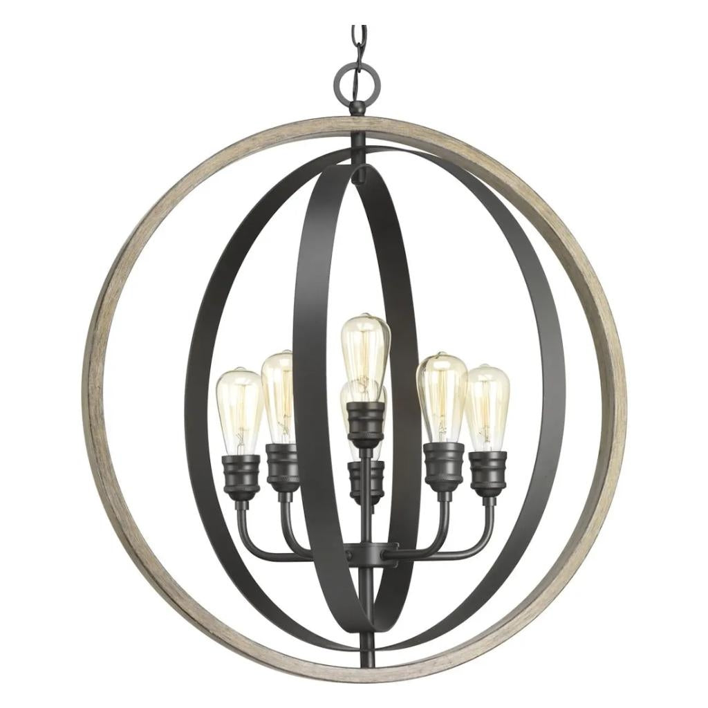 6 Light Graphite Finish Weathered Gray Pendant Light Fixture 1
