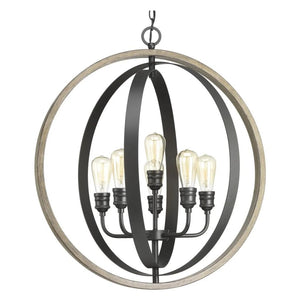 6 Light Graphite Finish Weathered Gray Pendant Light Fixture 1
