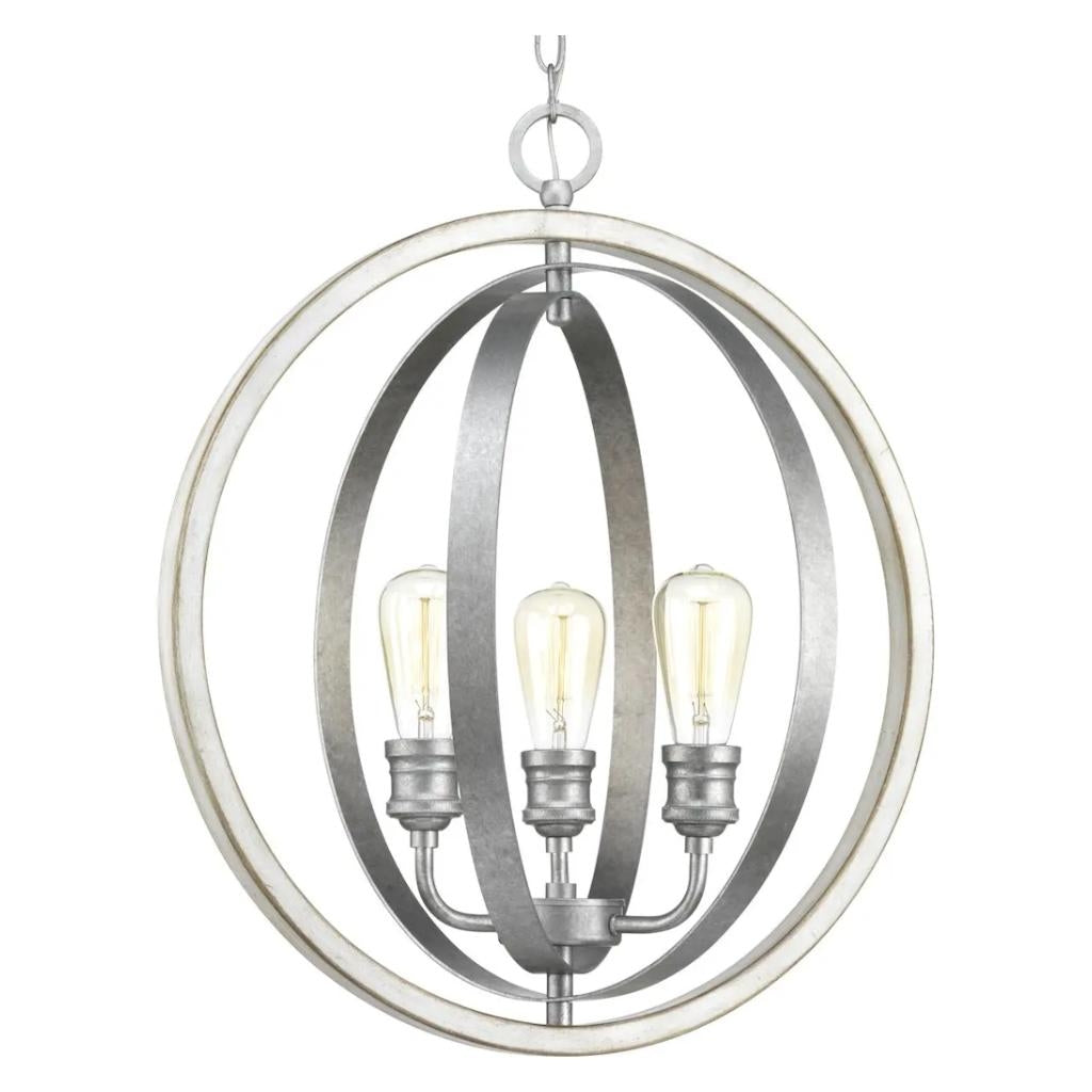 3 Light Galvanized Finish Antique White Pendant Light Fixture 1
