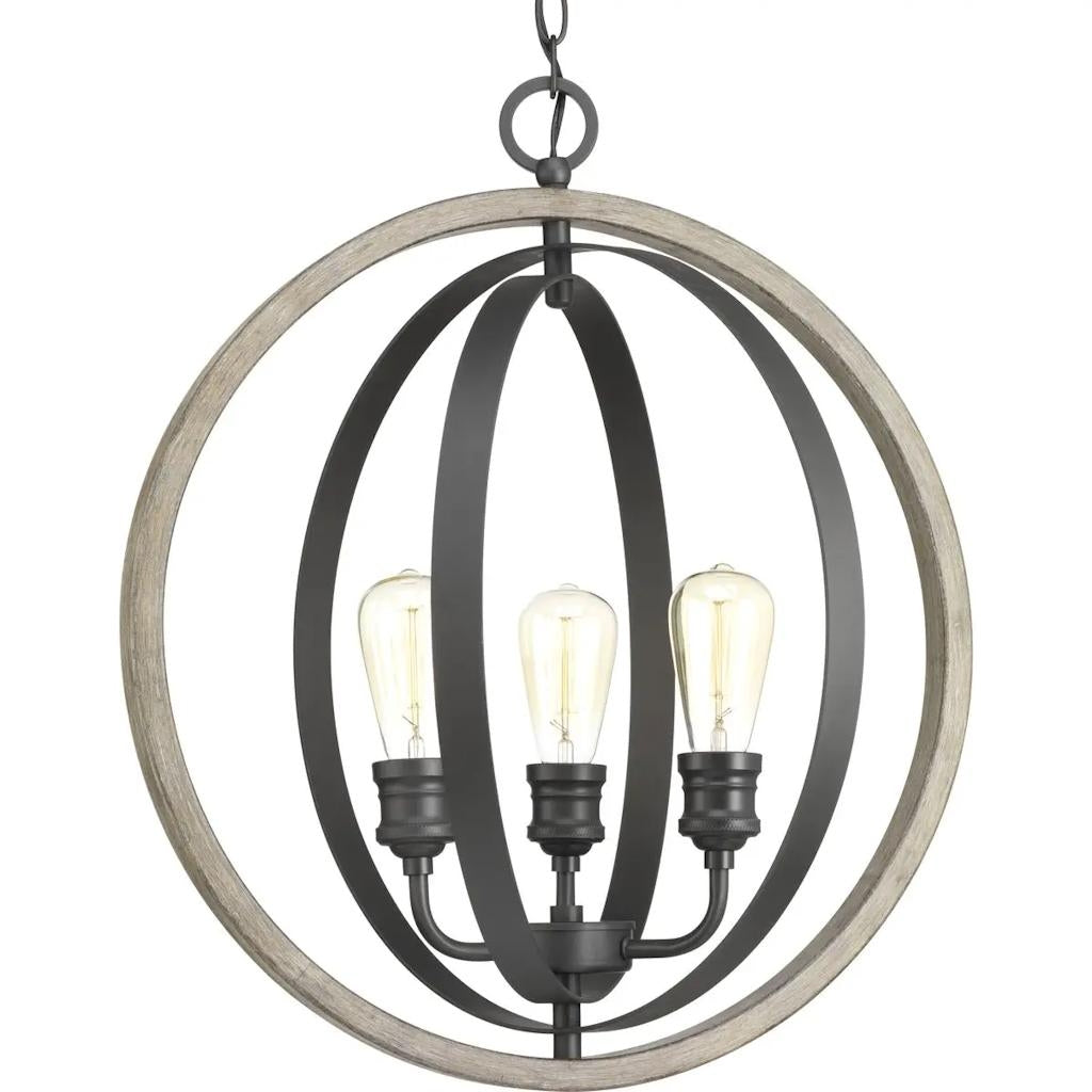 3 Light Graphite Finish Weathered Gray Pendant Light Fixture 1