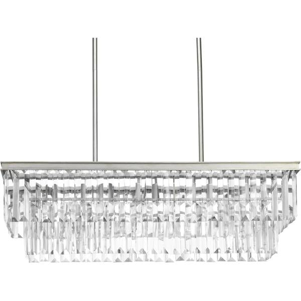 4 Light Silver Ridge Finish Prismatic Glass Linear Chandelier Light Fixture 2