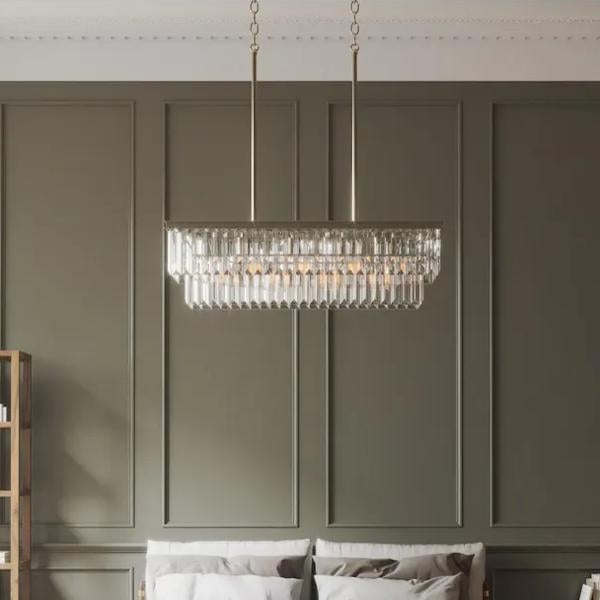 4 Light Silver Ridge Finish Prismatic Glass Linear Chandelier Light Fixture 3