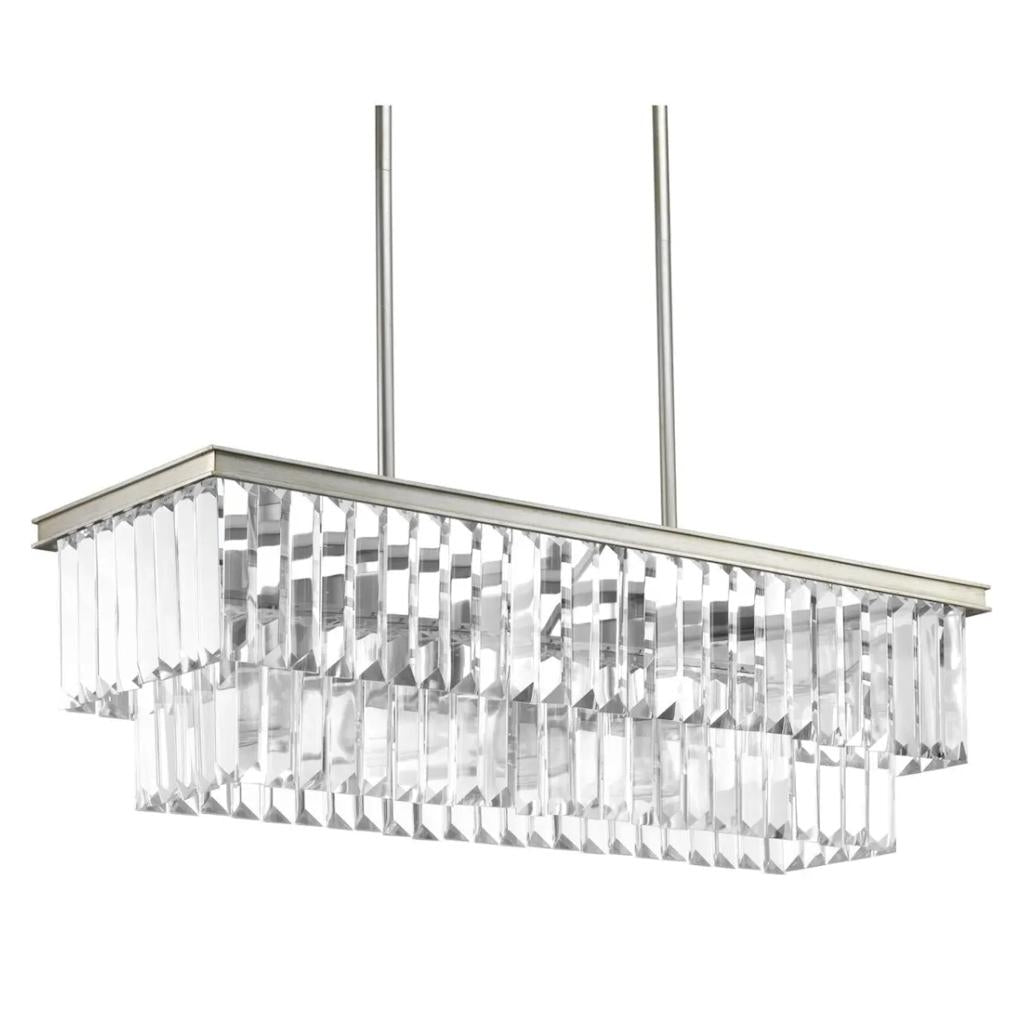 4 Light Silver Ridge Finish Prismatic Glass Linear Chandelier Light Fixture 1