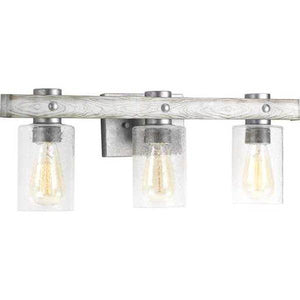 3 Light 120 volt Galvanized Finish Vanity Clear Seeded Glass Light Fixture 5