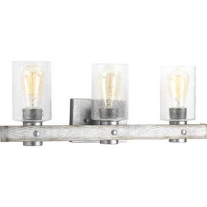 3 Light 120 volt Galvanized Finish Vanity Clear Seeded Glass Light Fixture 1