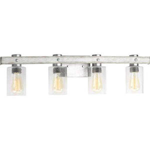 4 Light 120 volt Galvanized Finish Vanity Clear Seeded Glass Light Fixture 3