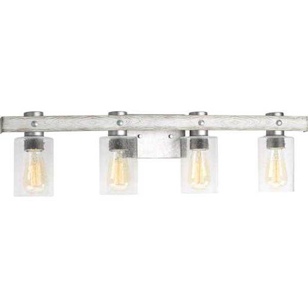 4 Light 120 volt Galvanized Finish Vanity Clear Seeded Glass Light Fixture 3