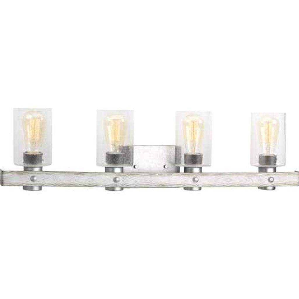4 Light 120 volt Galvanized Finish Vanity Clear Seeded Glass Light Fixture 1