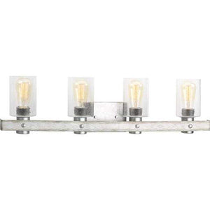 4 Light 120 volt Galvanized Finish Vanity Clear Seeded Glass Light Fixture 1
