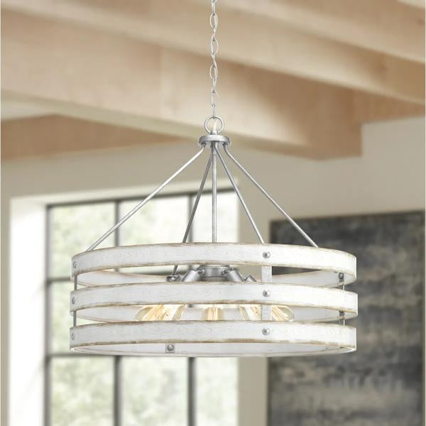 5 Light Galvanized Finish Antique White Pendant Light Fixture 3