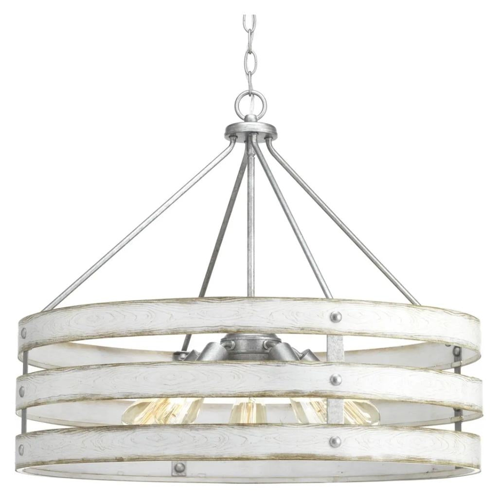5 Light Galvanized Finish Antique White Pendant Light Fixture 1