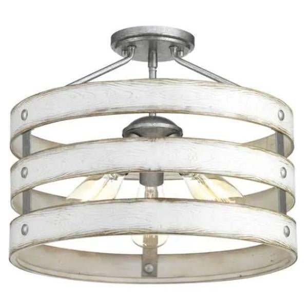 3 Light 120 volt Galvanized and Antique Whitewashed Finish Ceiling Light Fixture 1