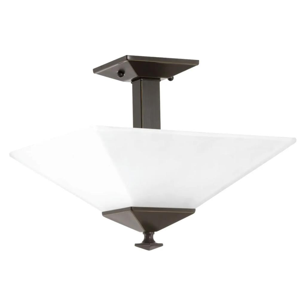 2 Light 120 volt Antique Bronze Etched Opal Glass Semi-Flush Light Fixture 1
