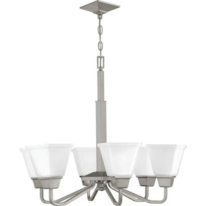 6 Light Brushed Nickel Etched Opal Glass Shade Chandelier Light Fixture 1