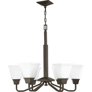 6 Light Antique Bronze Etched Opal Glass Shade Chandelier Light Fixture 1