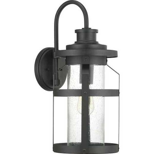 1 Light Black with Clear Seeded Glass Outdoor Haslett Large Wall Light Fixture 1