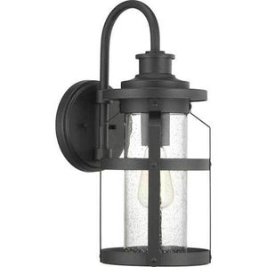 1 Light Black with Clear Seeded Glass Outdoor Haslett Medium Wall Light Fixture 1