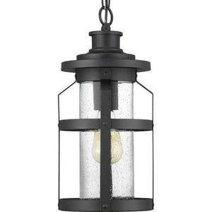 1 Light Black with Clear Seeded Glass Outdoor Haslett Hanging Light Fixture 1