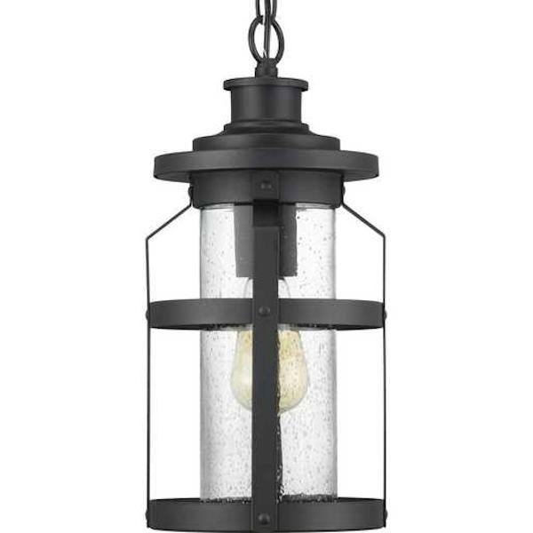 1 Light Black with Clear Seeded Glass Outdoor Haslett Hanging Light Fixture 1