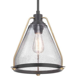 1 Light Antique Bronze Metal Shade Clear Seeded Glass Shade Dimmable Pendant Light Fixture 2