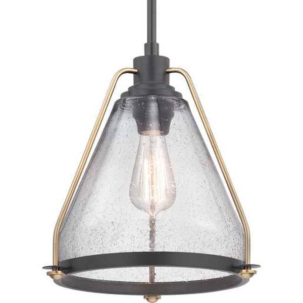 1 Light Antique Bronze Metal Shade Clear Seeded Glass Shade Dimmable Pendant Light Fixture 2