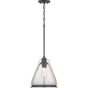 1 Light Antique Bronze Metal Shade Clear Seeded Glass Shade Dimmable Pendant Light Fixture 1