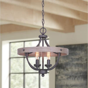 4 Light Graphite and Rustic Wood Finish Ceiling Light Fixture 3