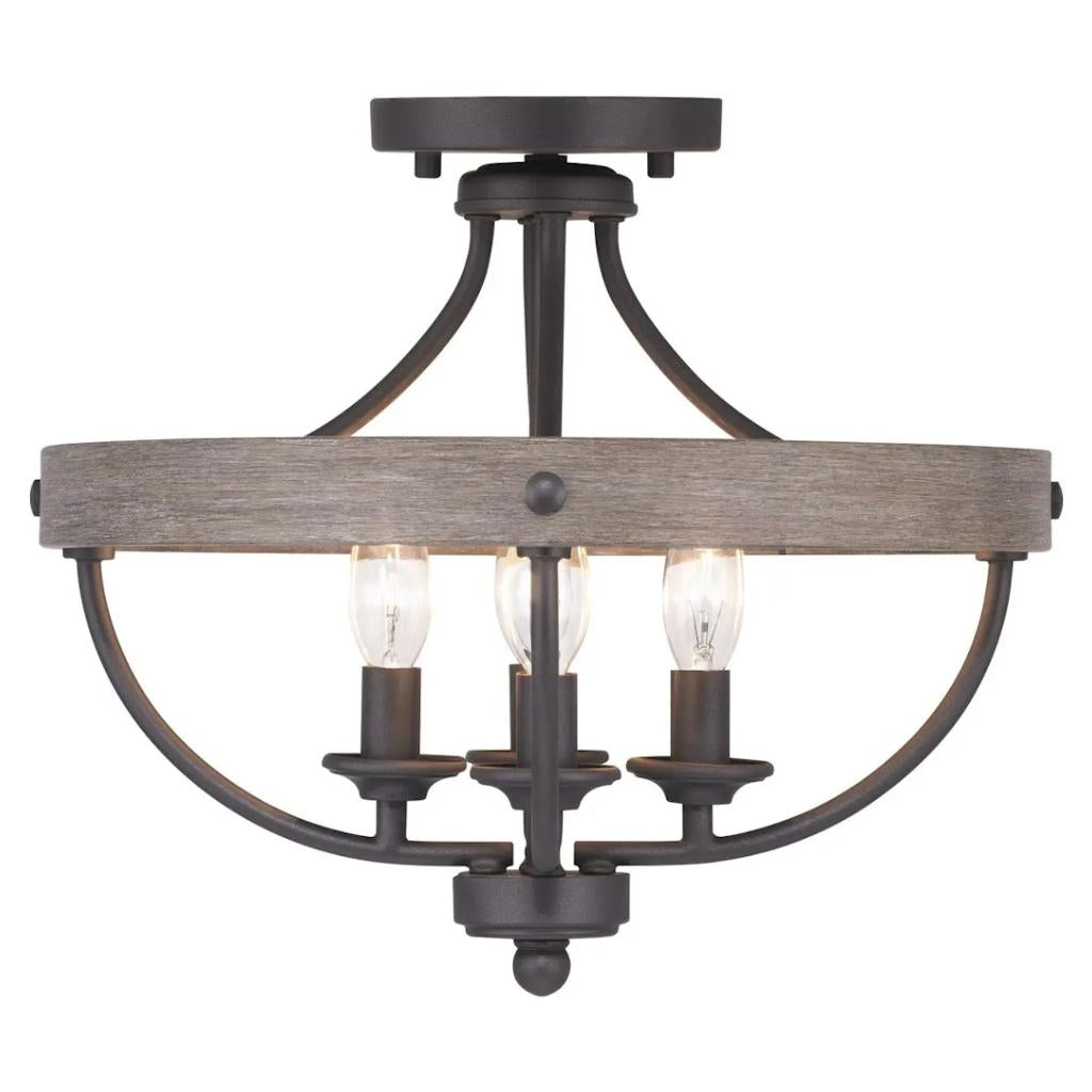 4 Light Graphite and Rustic Wood Finish Ceiling Light Fixture 1