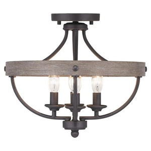 4 Light Graphite and Rustic Wood Finish Ceiling Light Fixture 1