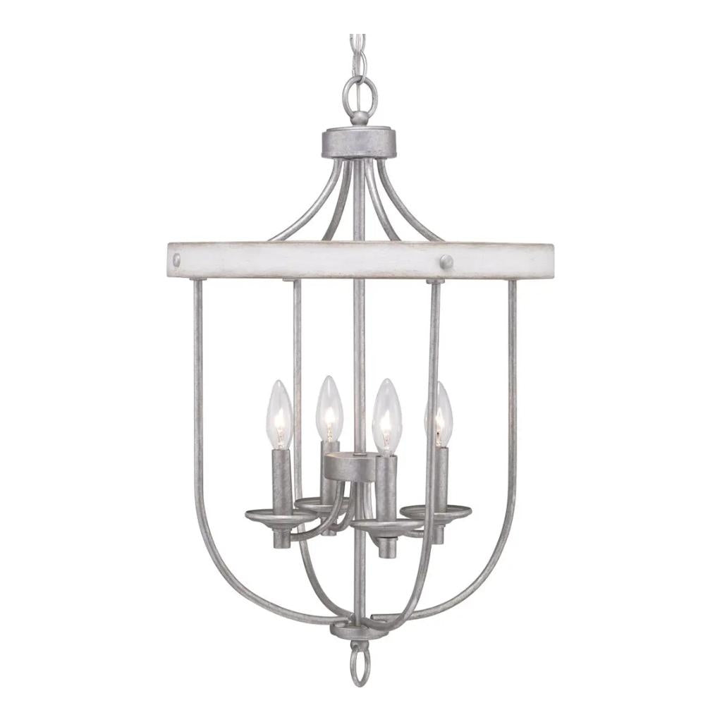 4 Light Galvanized Finish Antique White Hall & Foyer Pendant Light Fixture 1